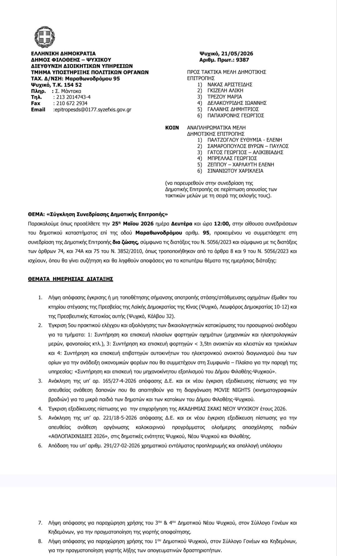 25 ΜΑΙΟΥ-ΣΥΝΕΔΡΙΑΣΗ ΤΗΣ ΔΗΜΟΤΙΚΗΣ ΕΠΙΤΡΟΠΗΣ